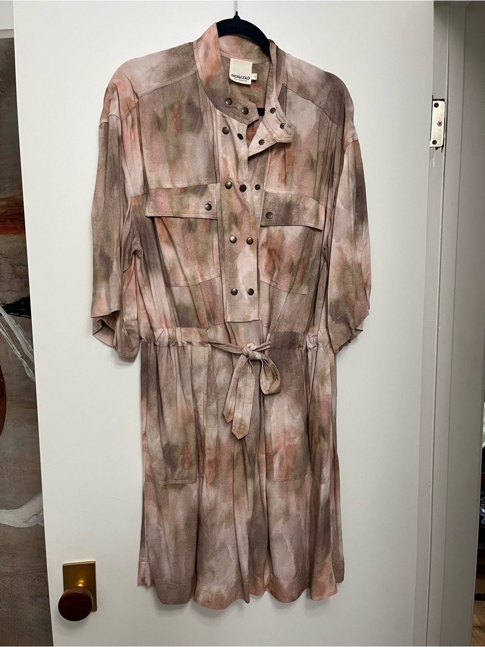 Neutral Feminine Watercolor Drawstring Mini Dress